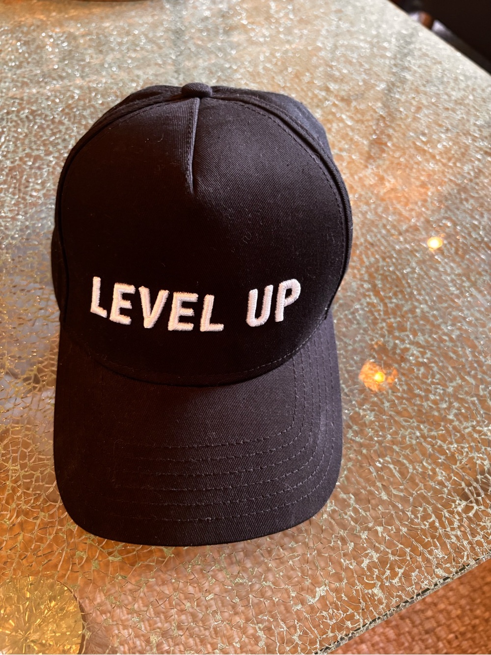 Black 'LEVEL UP' Embroidered Baseball Cap snap back